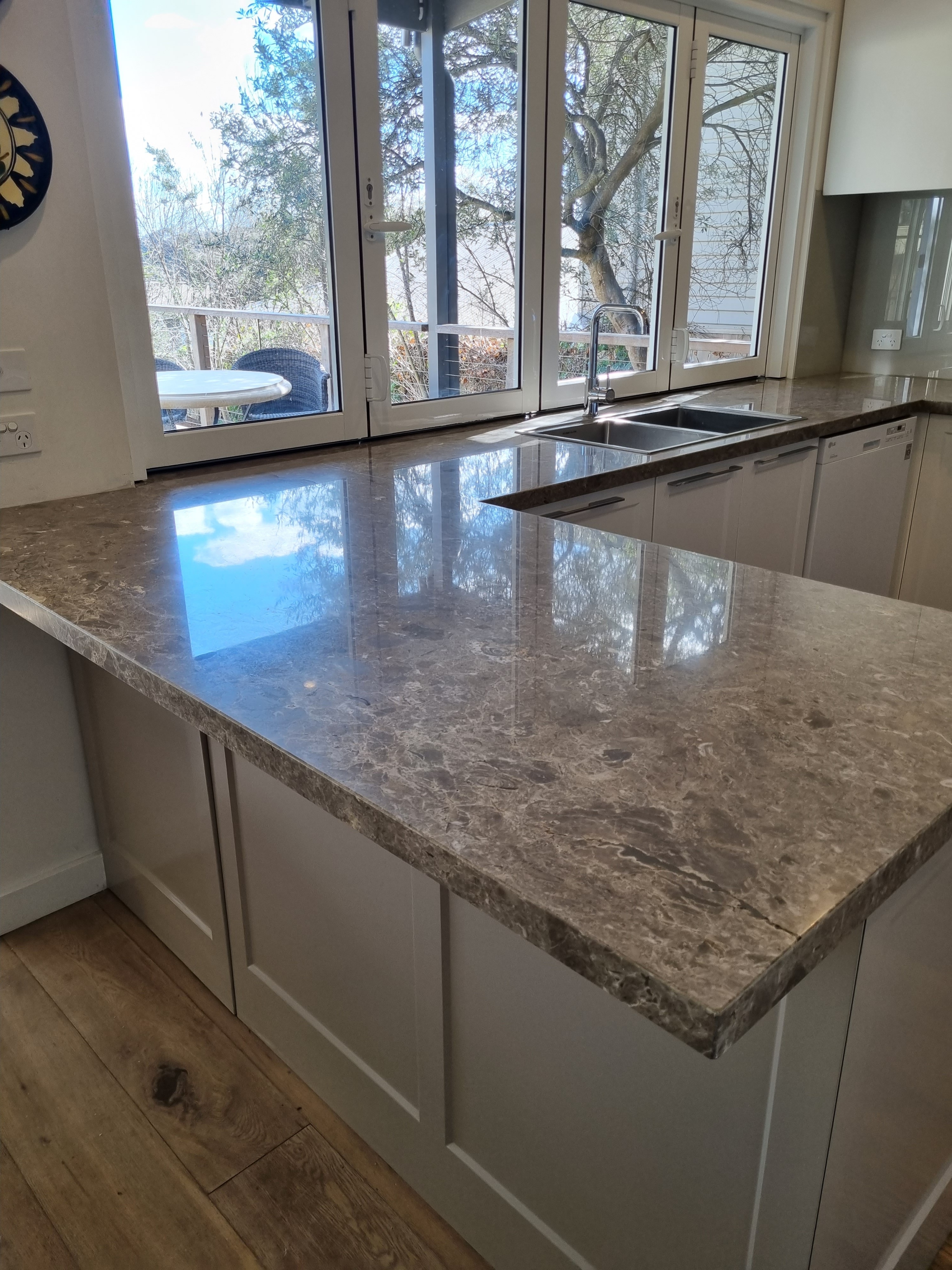Grey marble kitchen benchtop polished