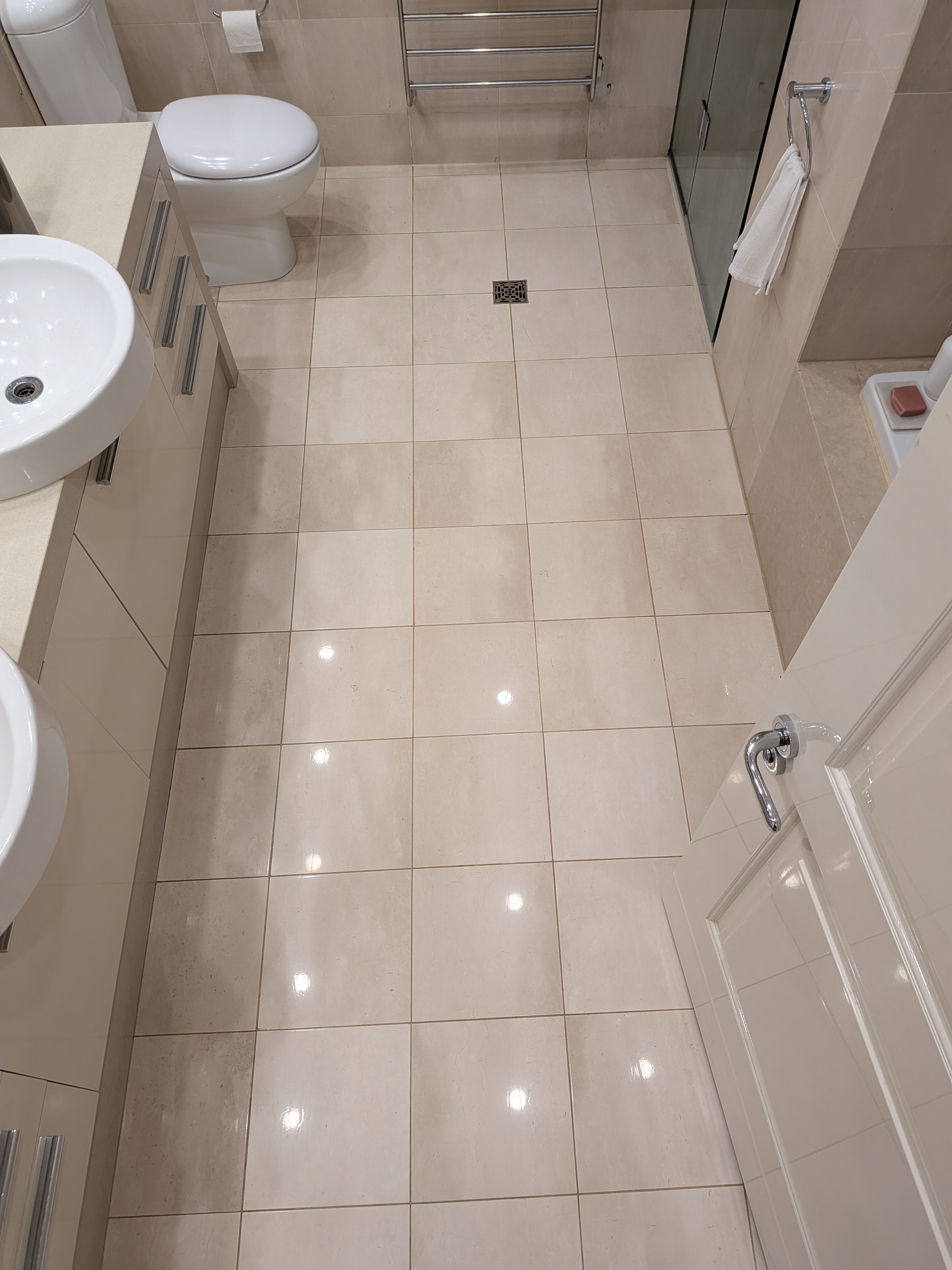 Marble bathroom floor polished